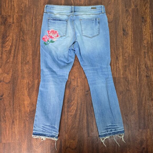 Kut From The Kloth Reese Ankle Straight Rose Embroidered  Distressed Ankle Jeans - Picture 9 of 11